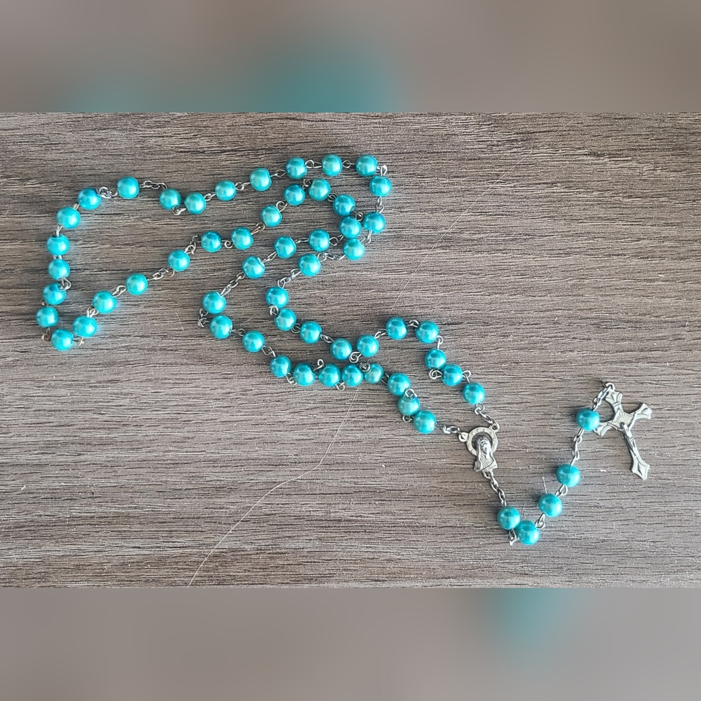 Turquoise Beaded Rosary Necklace - New